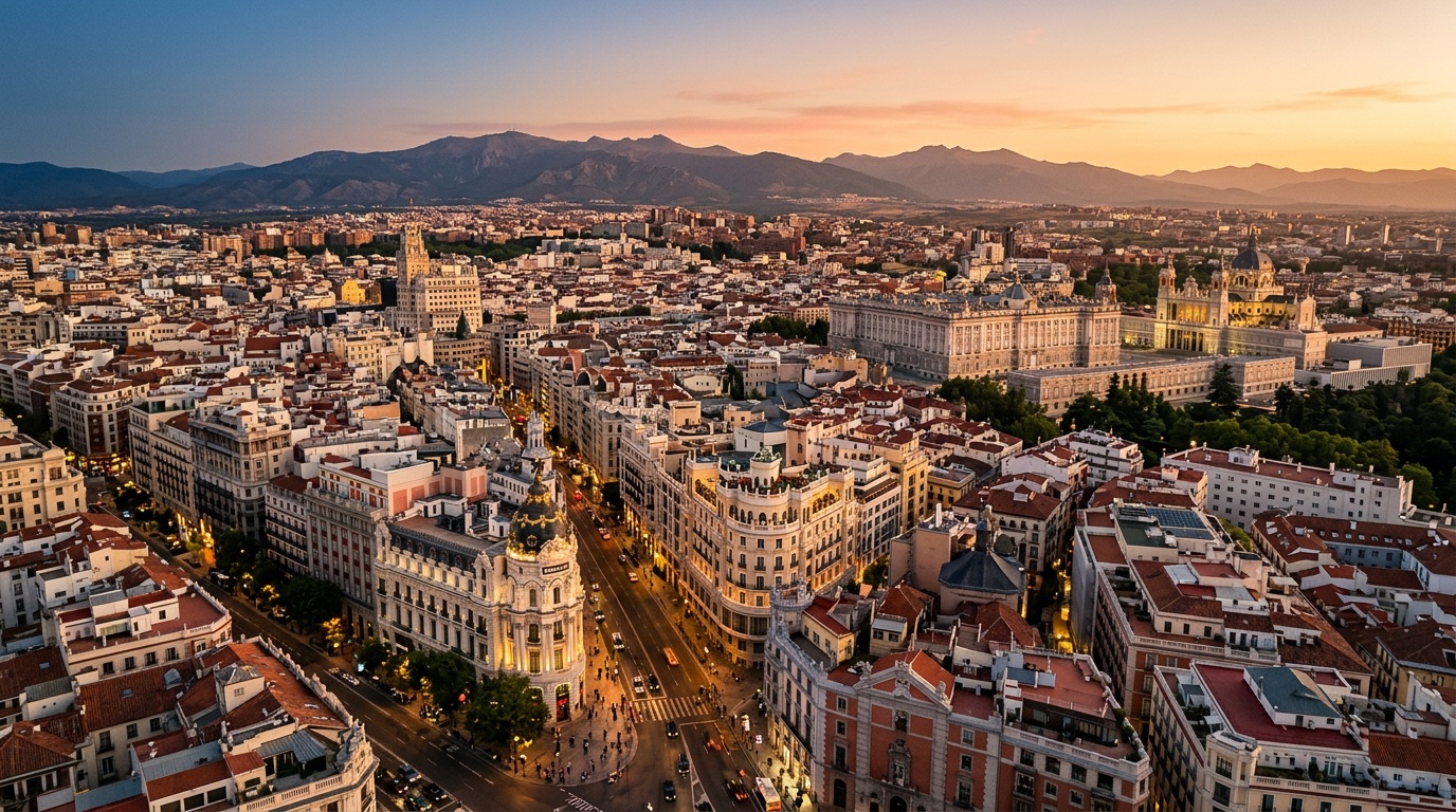 Aerial view of Madrid, the destination for FlyKube flights from Berlin
