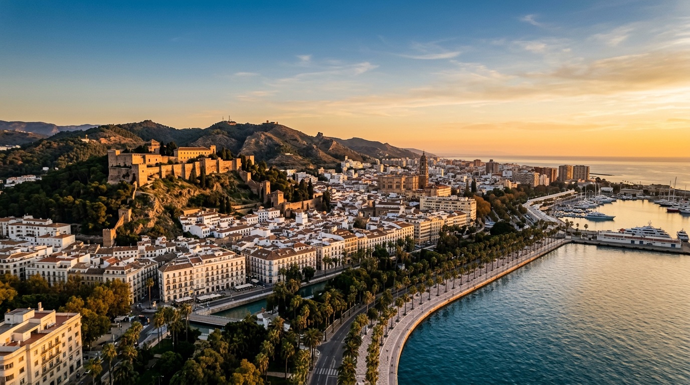Aerial view of Malaga, the destination for FlyKube flights from Berlin