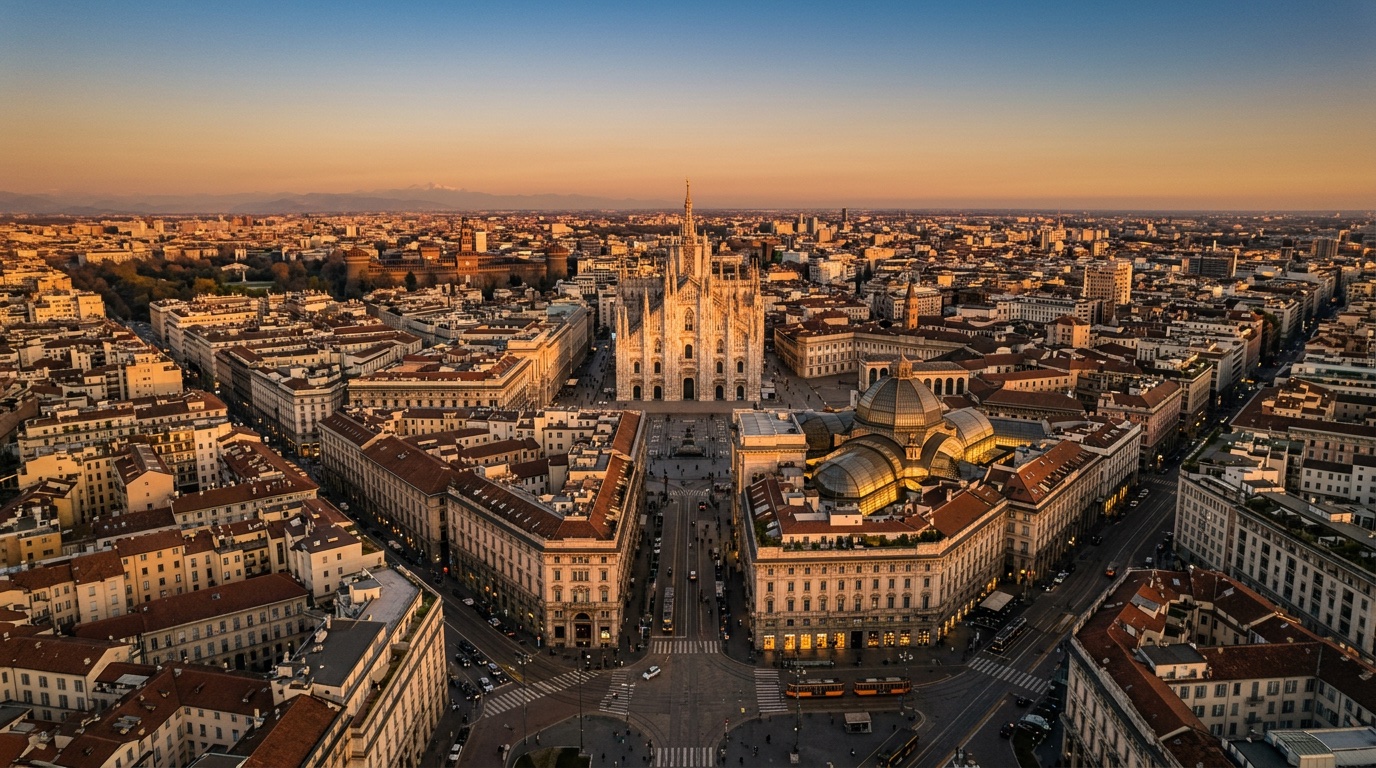 Aerial view of Milan, the destination for FlyKube flights from Berlin