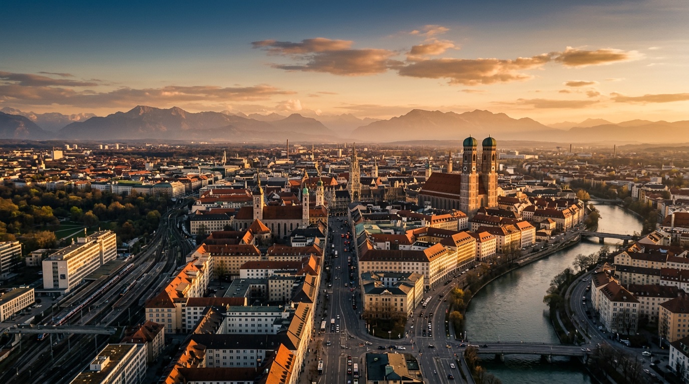 Aerial view of Munich, the destination for FlyKube flights from Berlin