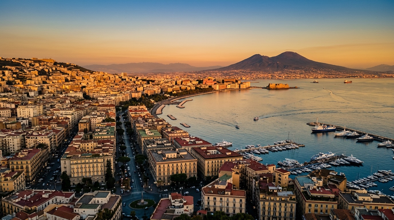 Aerial view of Naples, the destination for FlyKube flights from Berlin