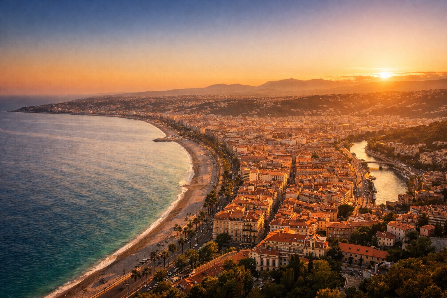 Aerial view of Nice, the destination for FlyKube flights from Berlin