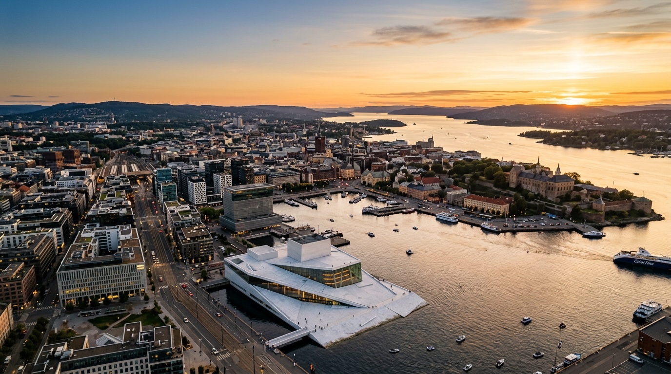 Aerial view of Oslo, the destination for FlyKube flights from Berlin