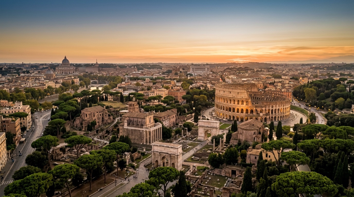 Aerial view of Rome, the destination for FlyKube flights from Berlin