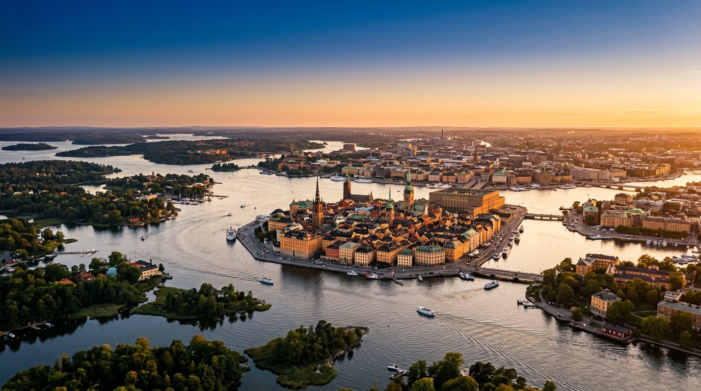 Aerial view of Stockholm, the destination for FlyKube flights from Berlin