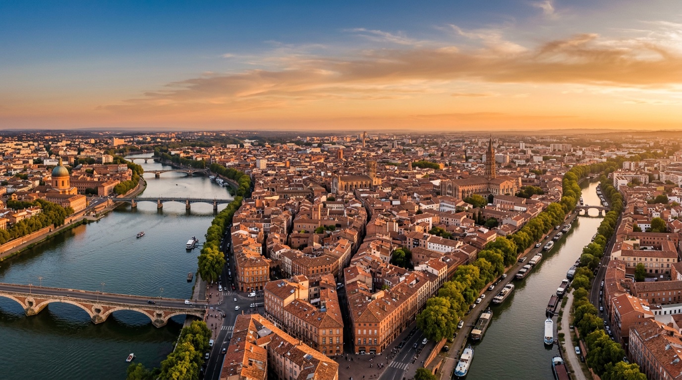 Aerial view of Toulouse, the destination for FlyKube flights from Berlin