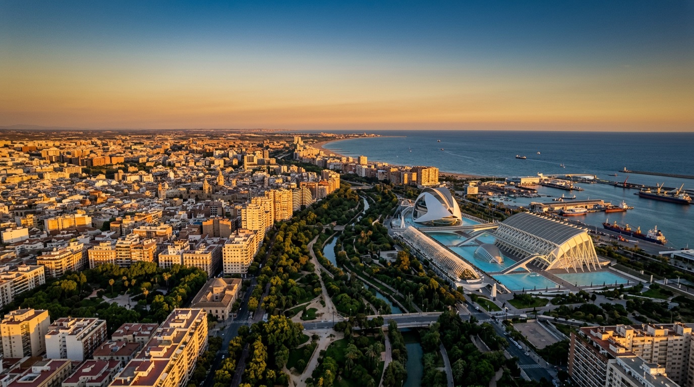 Aerial view of Valencia, the destination for FlyKube flights from Berlin
