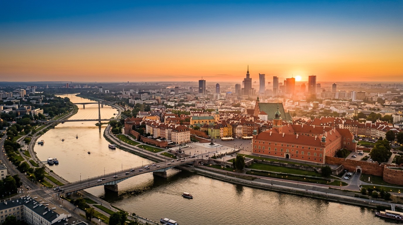 Aerial view of Warsaw, the destination for FlyKube flights from Berlin