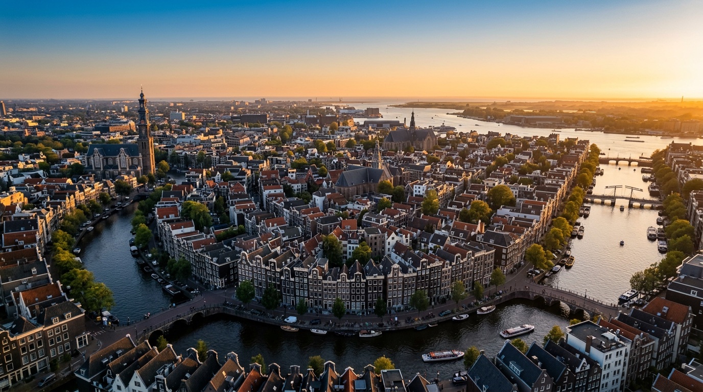 Vue aérienne de Amsterdam, destination des vols FlyKube au départ de Bilbao