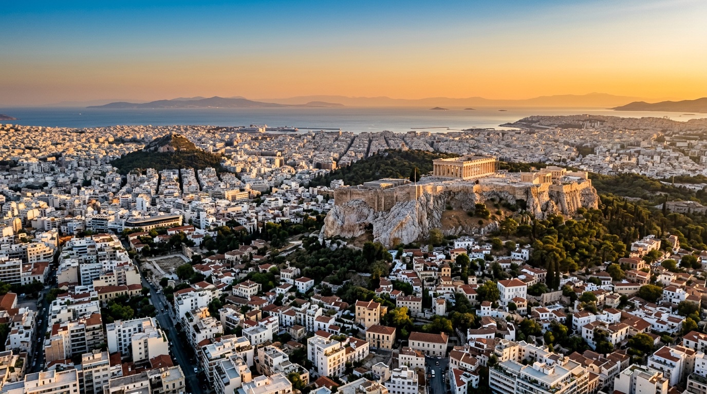 Vue aérienne de Athènes, destination des vols FlyKube au départ de Bilbao