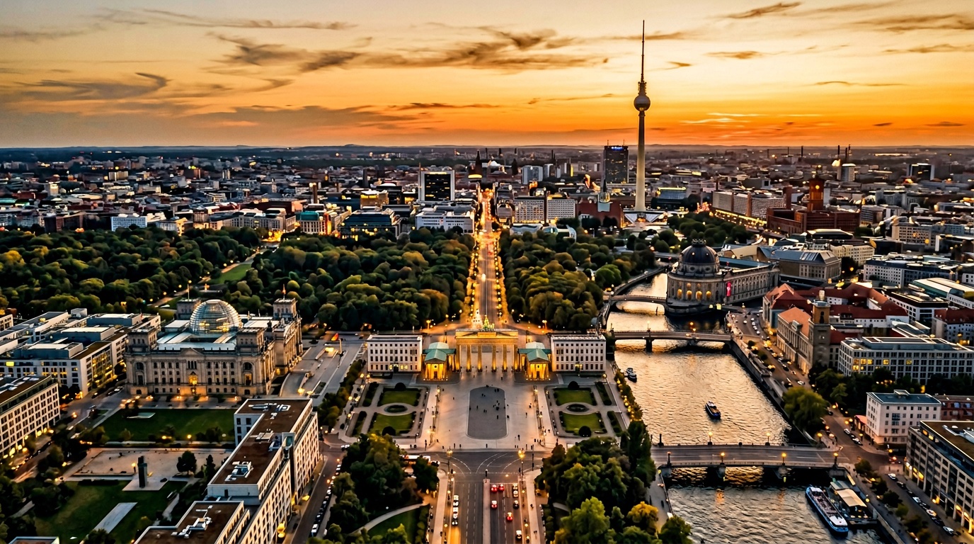 Widok z lotu ptaka na Berlin, cel lotów FlyKube z Bilbao