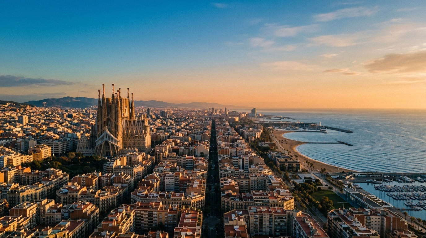 Aerial view of Barcelona, the destination for FlyKube flights from Lisbon