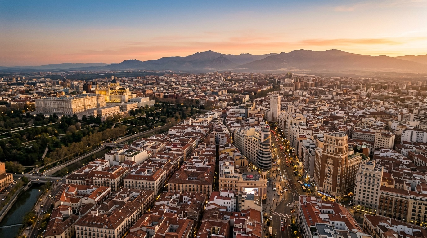 Aerial view of Madrid, the destination for FlyKube flights from Lisbon