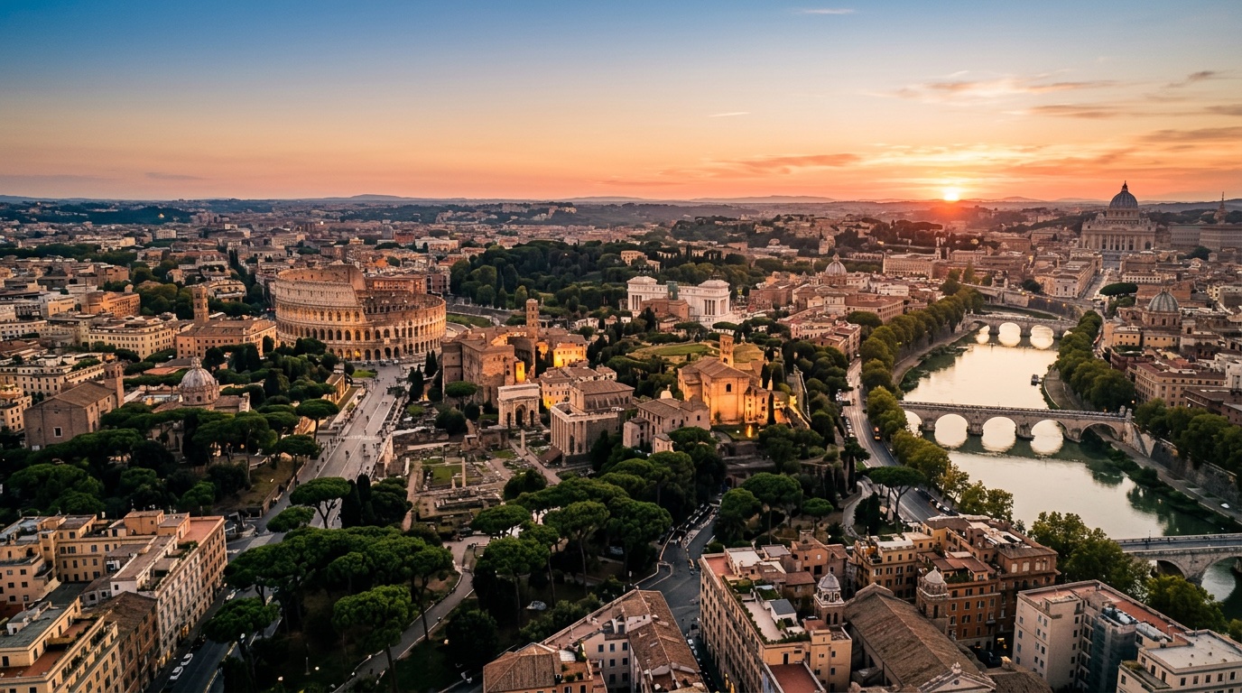 Aerial view of Rome, the destination for FlyKube flights from Lisbon