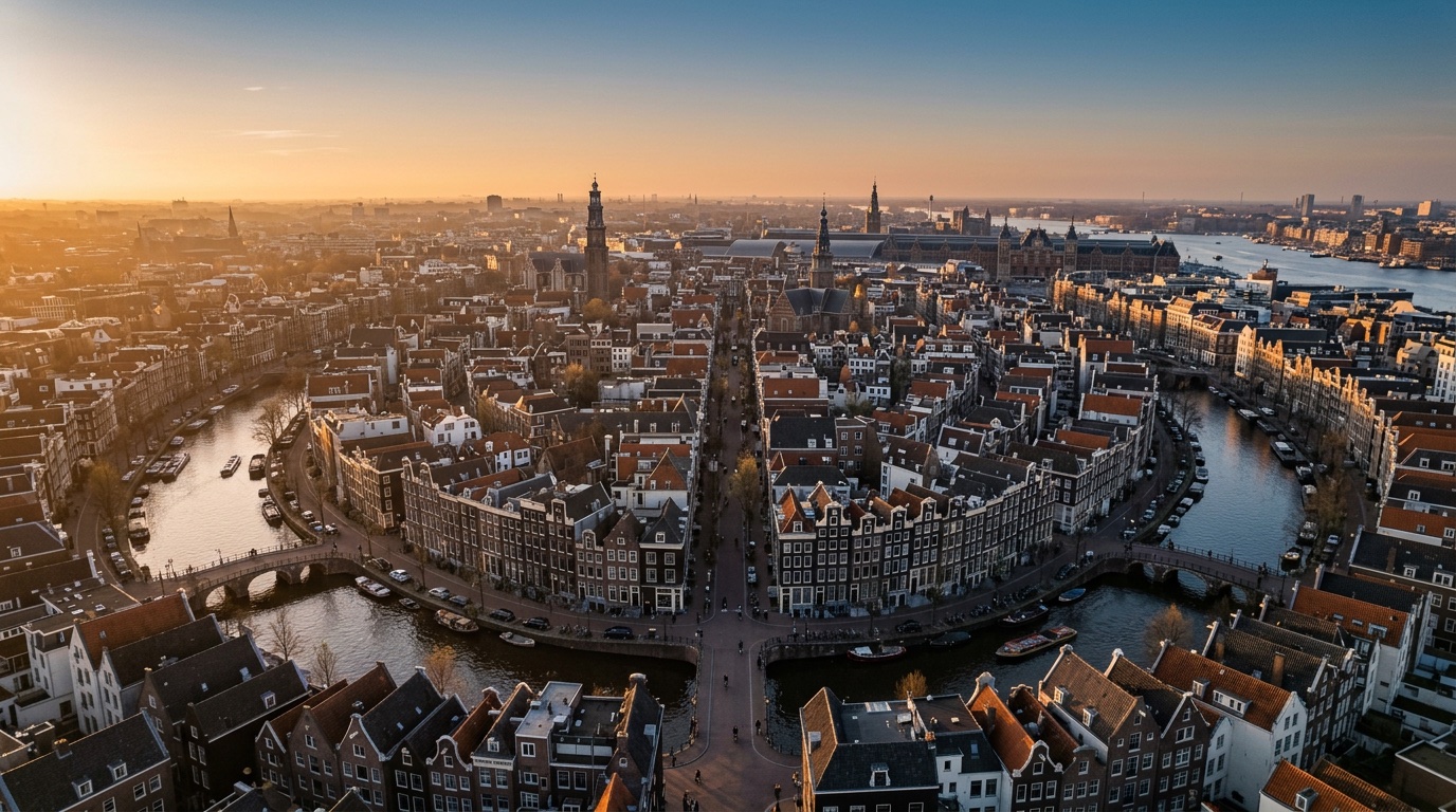 Vista aérea de Ámsterdam, destino de los vuelos de FlyKube desde Madrid