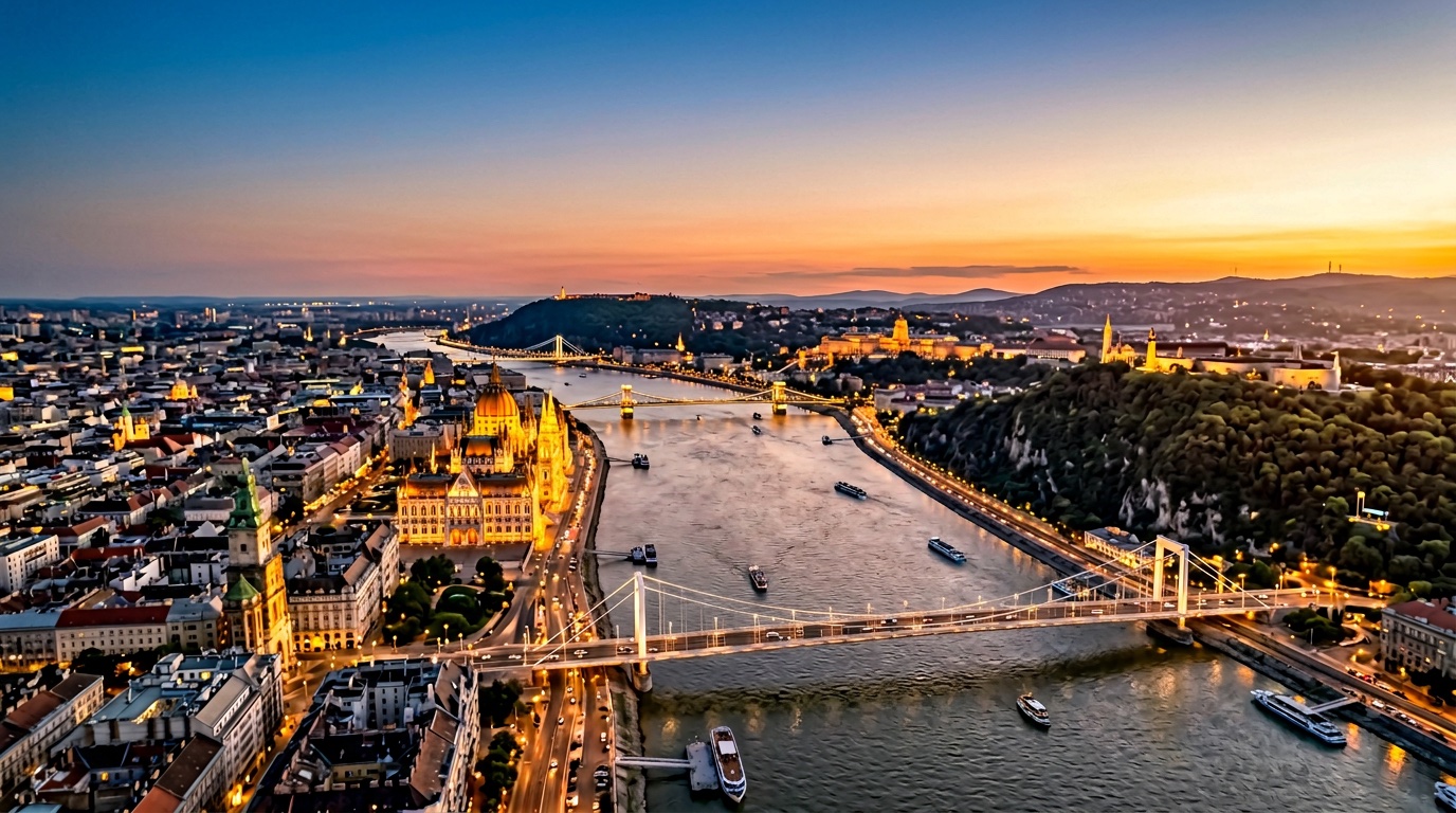 Aerial view of Budapest, the destination for FlyKube flights from Madrid