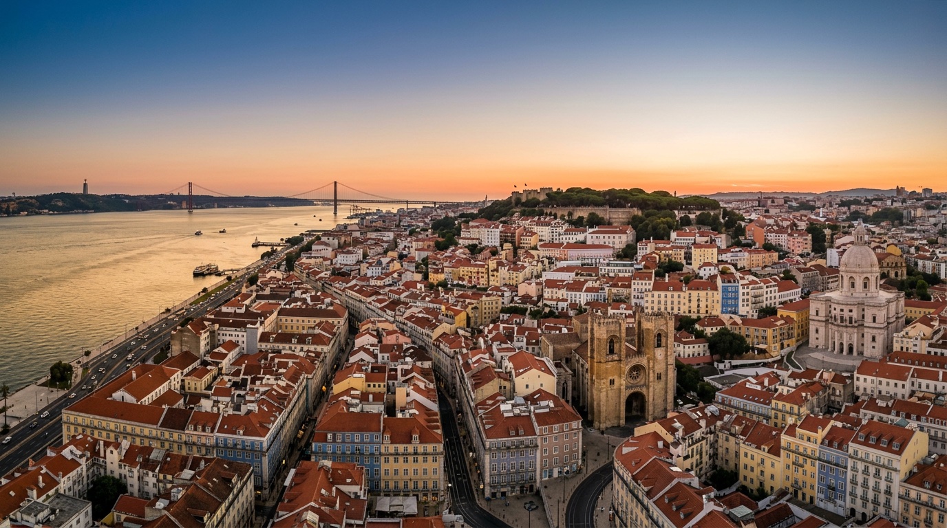 Vista aérea de Lisboa, destino de los vuelos de FlyKube desde Madrid