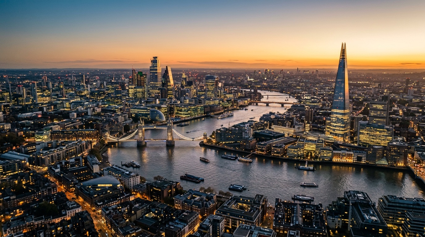Vista aérea de Londres, destino de los vuelos de FlyKube desde Madrid