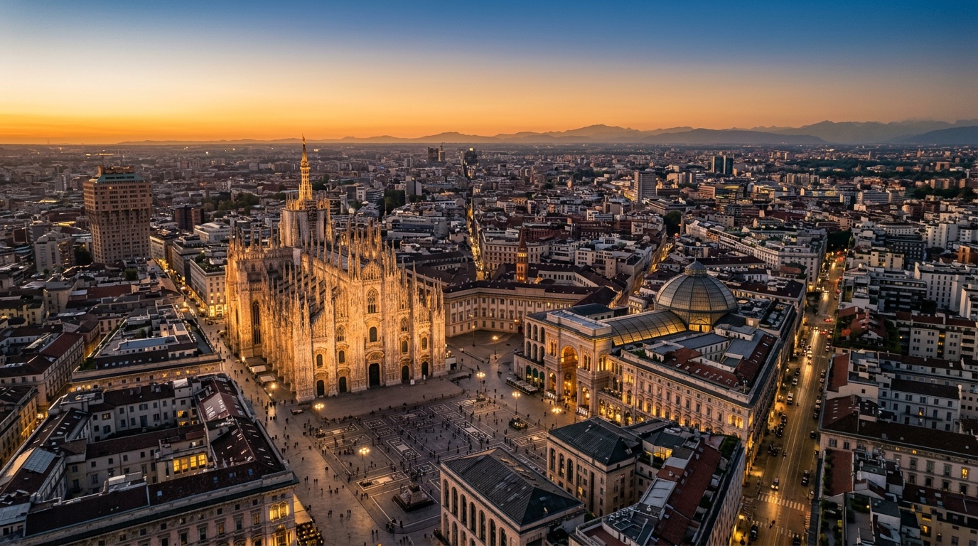 Aerial view of Milan, the destination for FlyKube flights from Madrid