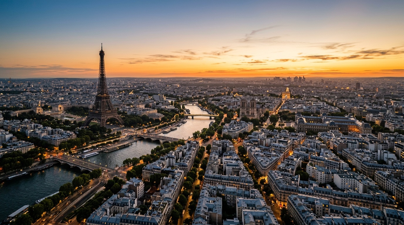 Vista aérea de París, destino de los vuelos de FlyKube desde Madrid