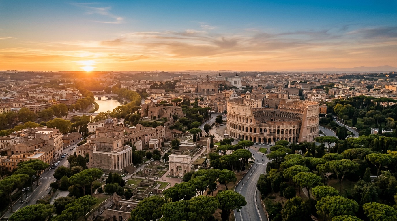 Vista aérea de Roma, destino de los vuelos de FlyKube desde Madrid