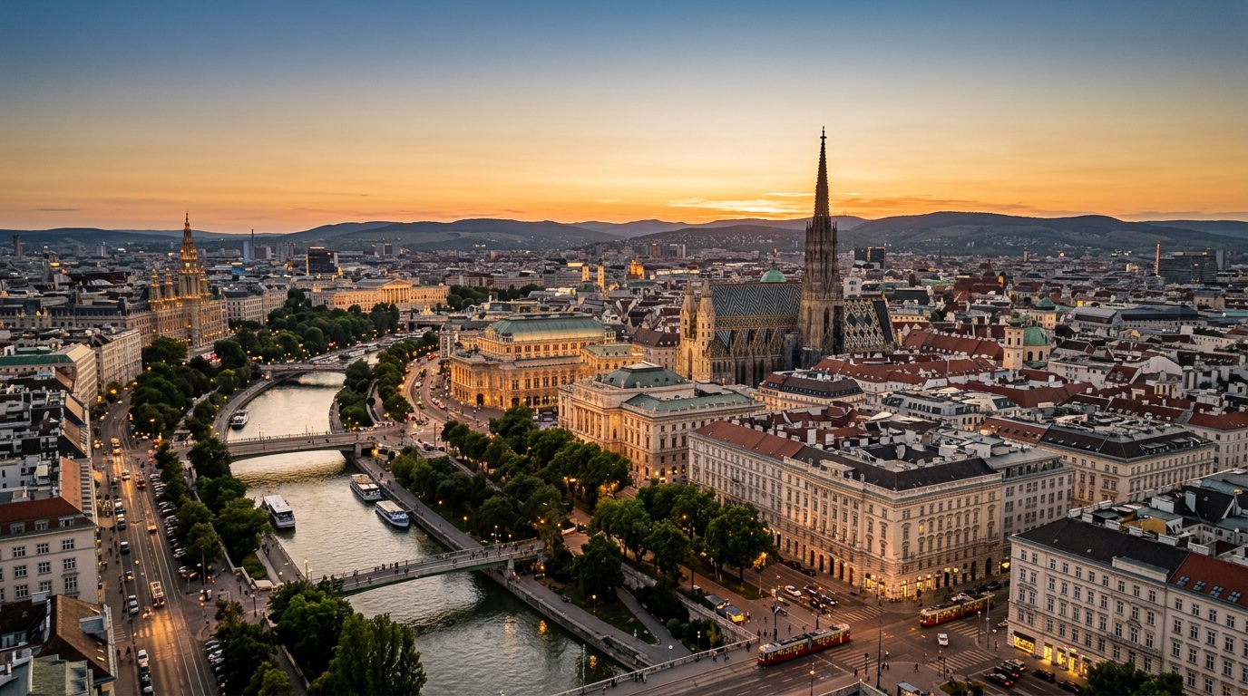 Aerial view of Vienna, the destination for FlyKube flights from Madrid