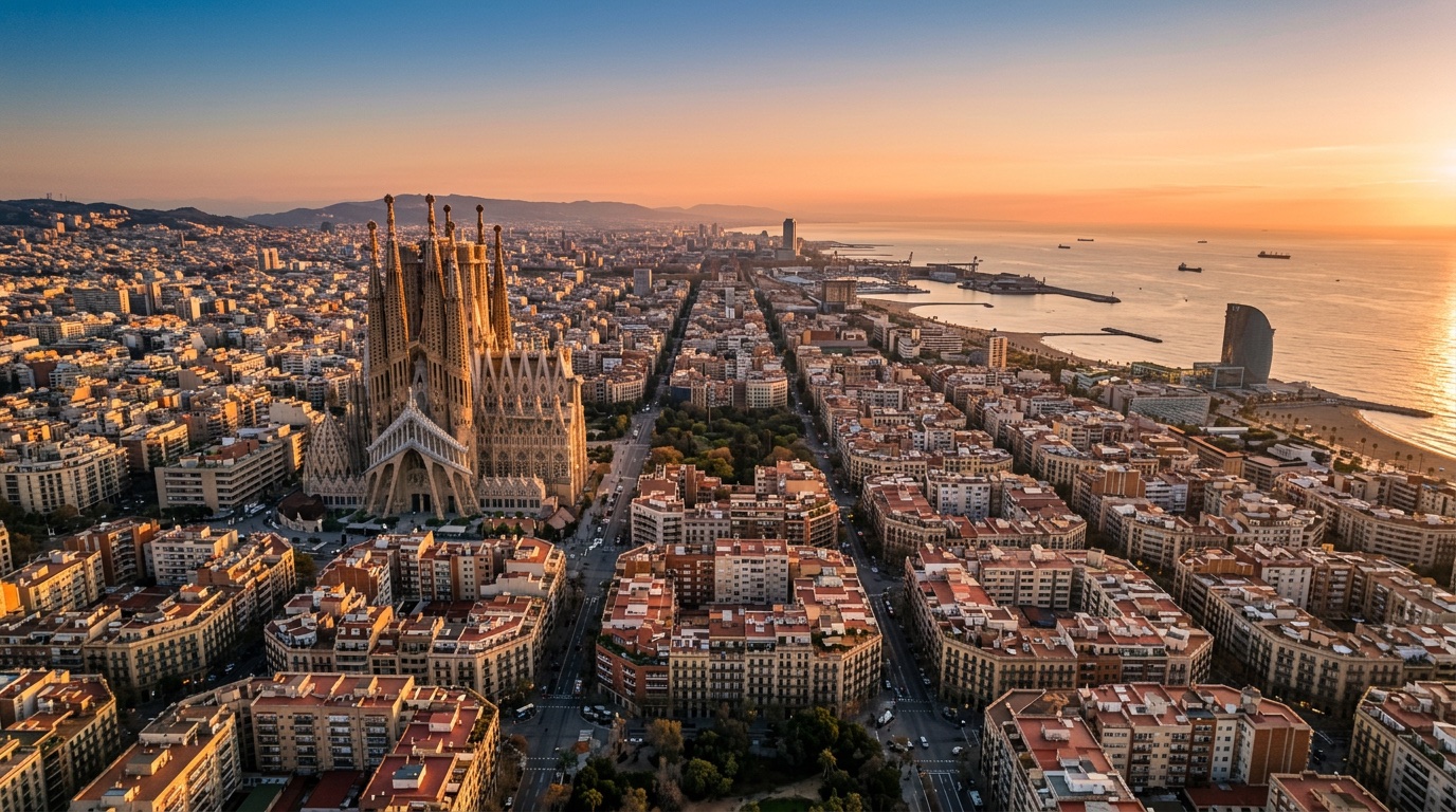 Aerial view of Barcelona, the destination for FlyKube flights from Milan