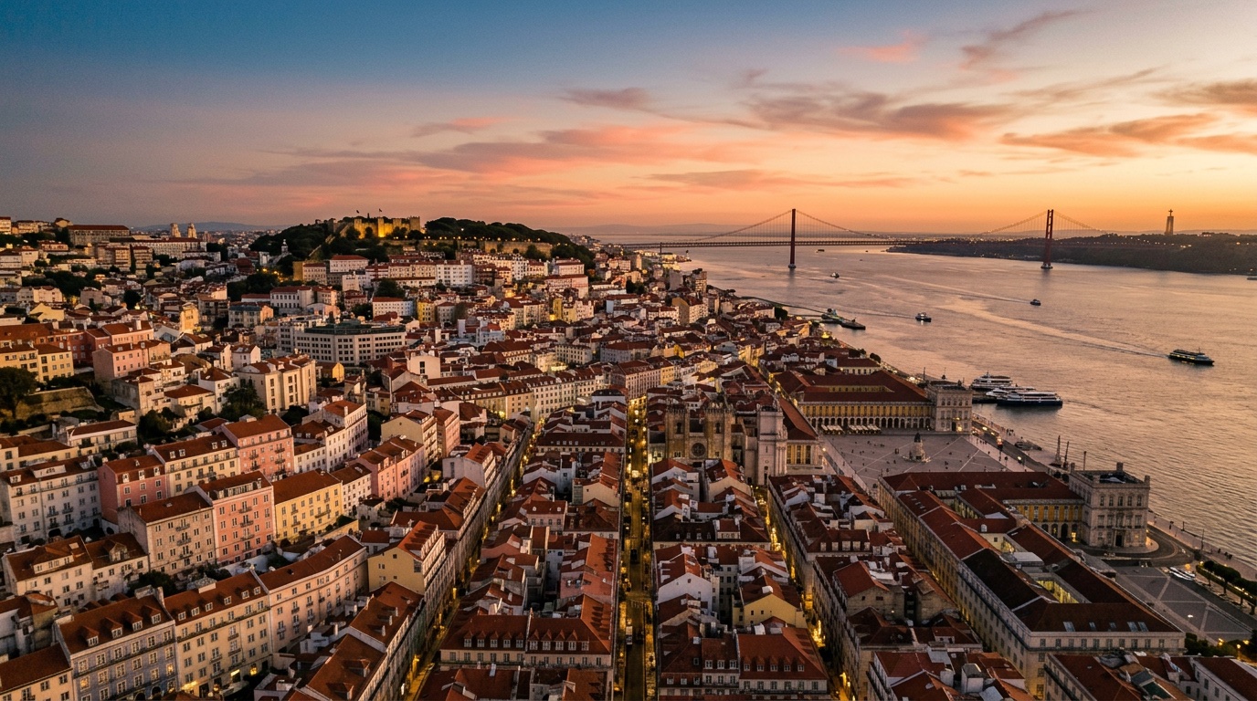 Aerial view of Lisbon, the destination for FlyKube flights from Milan