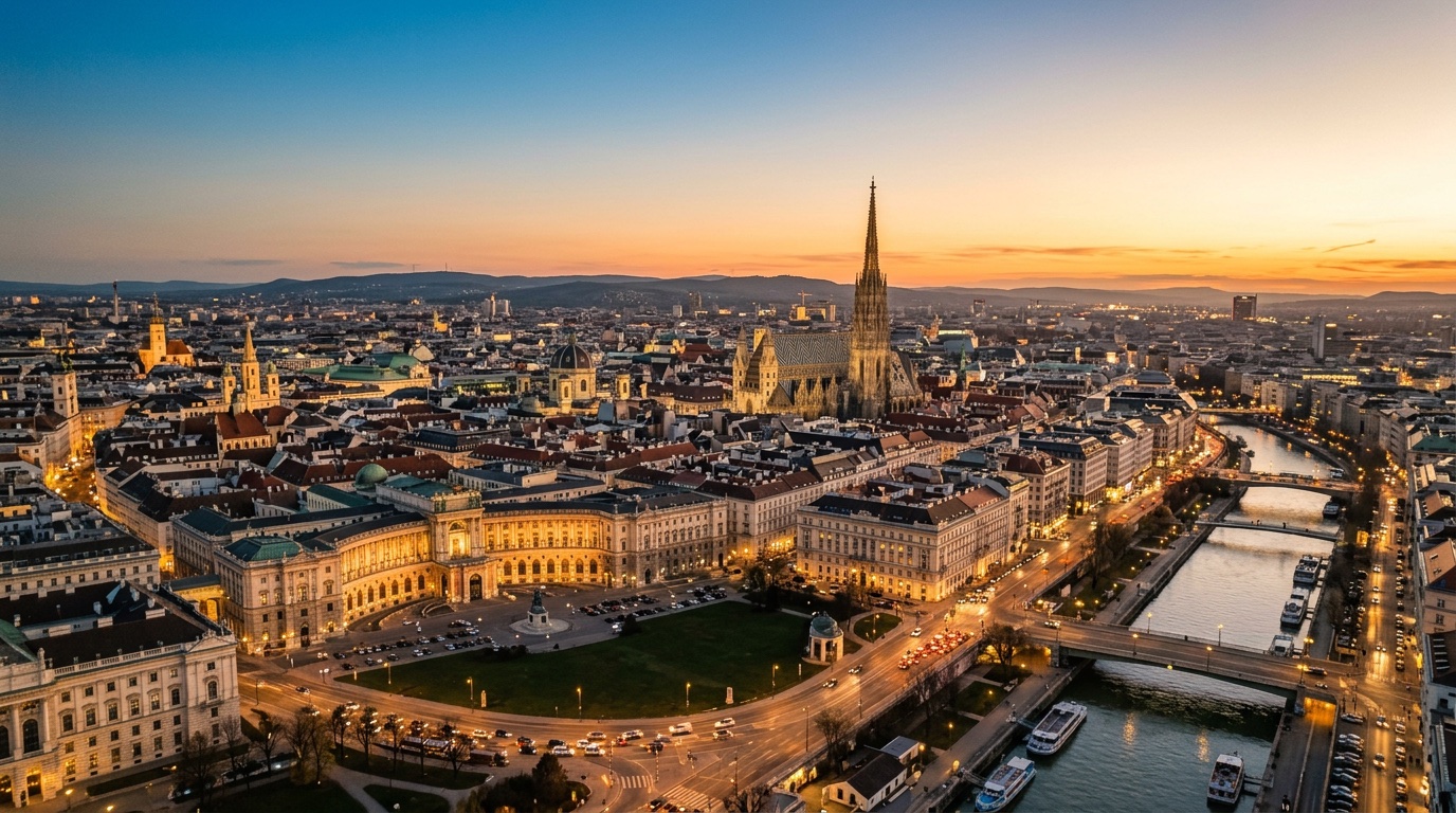 Aerial view of Vienna, the destination for FlyKube flights from Milan