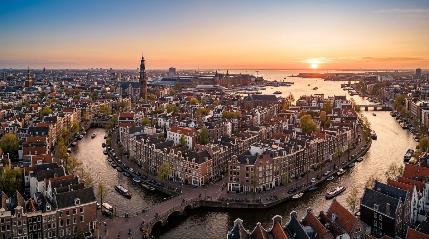 Veduta aerea di Amsterdam, destinazione dei voli FlyKube da Parigi