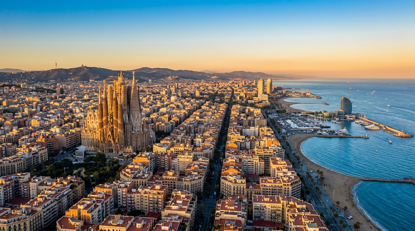 Veduta aerea di Barcellona, destinazione dei voli FlyKube da Parigi
