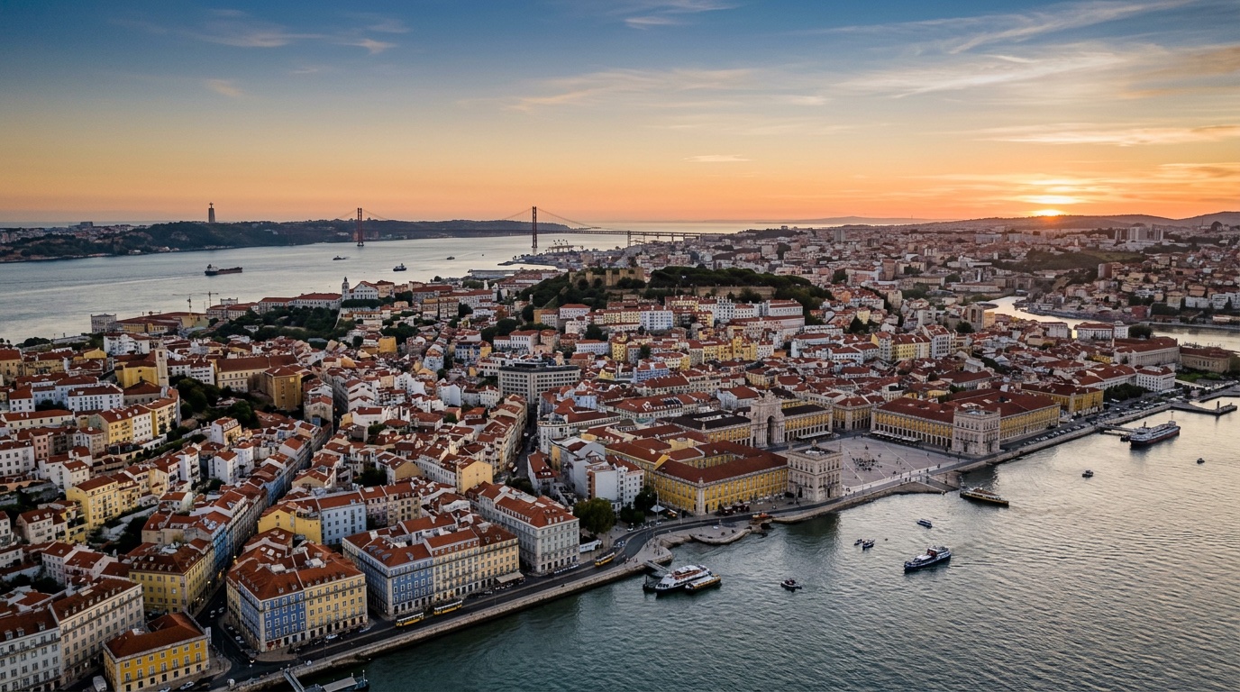 Veduta aerea di Lisbona, destinazione dei voli FlyKube da Parigi