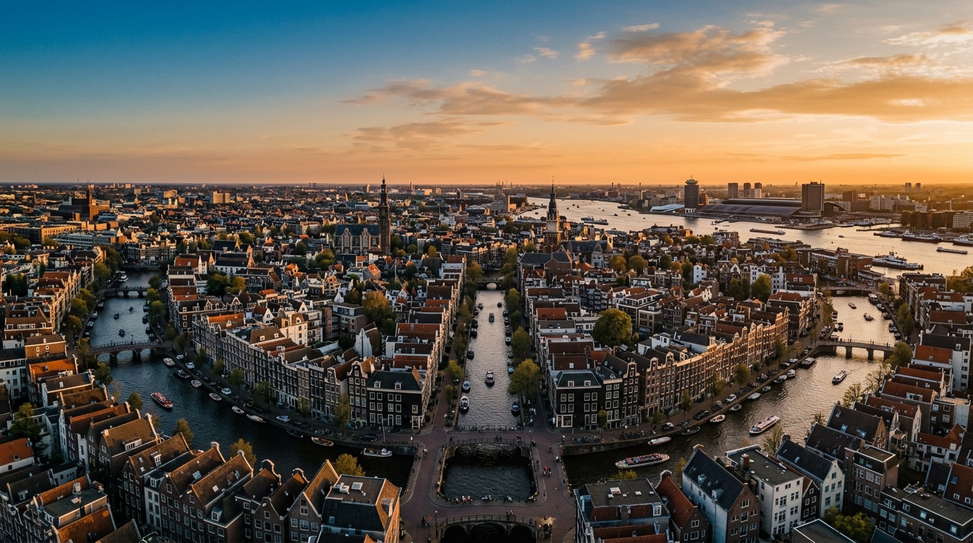 Veduta aerea di Amsterdam, destinazione dei voli FlyKube da Roma