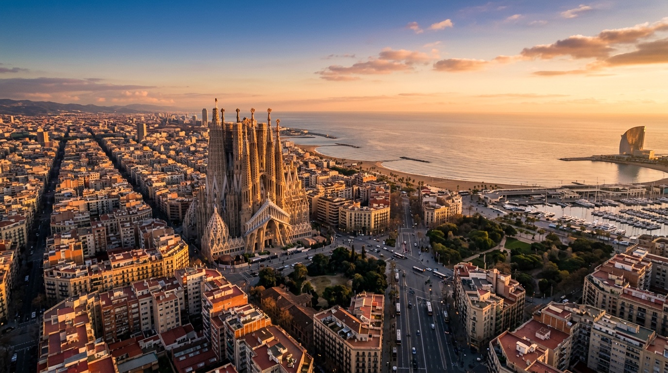 Veduta aerea di Barcellona, destinazione dei voli FlyKube da Roma