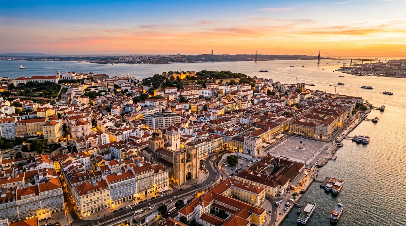 Veduta aerea di Lisbona, destinazione dei voli FlyKube da Roma