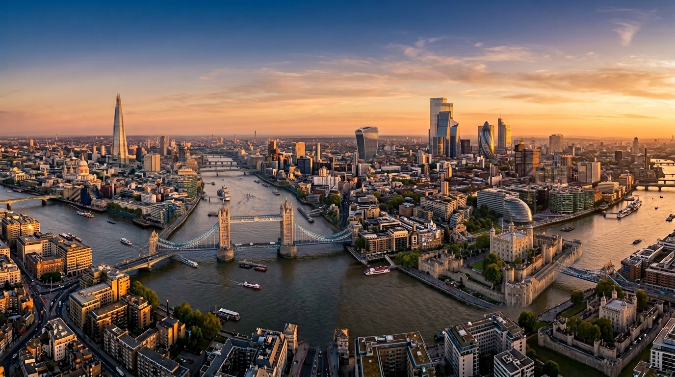 Veduta aerea di Londra, destinazione dei voli FlyKube da Roma