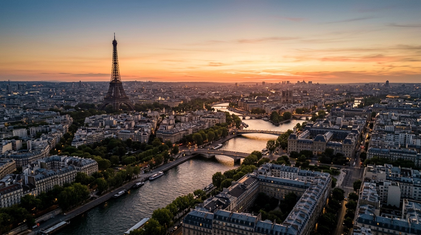 Veduta aerea di Parigi, destinazione dei voli FlyKube da Roma